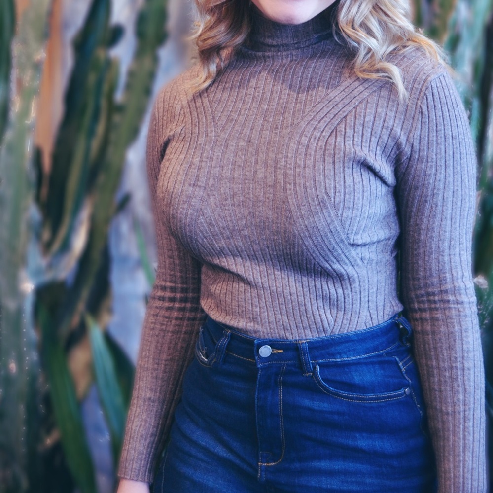 tan turtle neck top